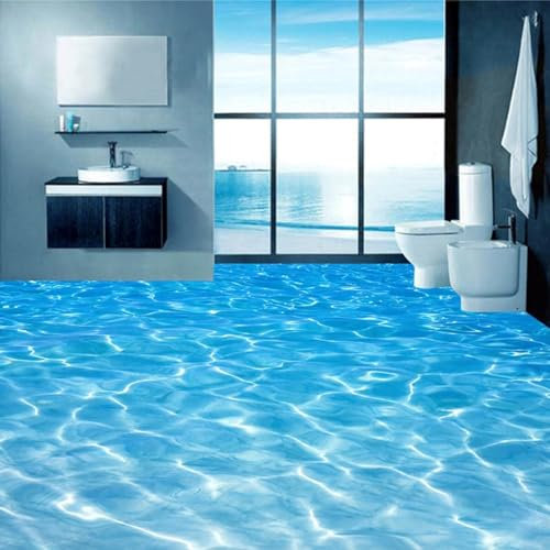 Poster Nature Linoleum Pour Sol Papier Peint Mural En Vinyle 3D Personnalisé Avec Ondulation De La Surface De L'Eau De Mer, Autocollant De Sol En Pvc Imperméable Pour Salle De Bain, 200 X 140 Cm