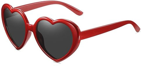 YUELUQU Herz Sonnenbrille Damen Herren Polarisierte 90er Vintage Festival accessoires Party brille (Perlrot-grau)