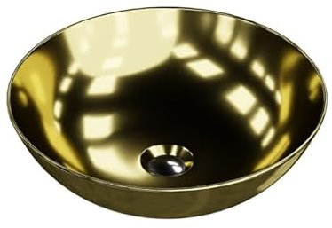 LAVITA Aufsatzwaschtisch Rosa Gold Aufsatzwaschbecken Rund Waschbecken Ohne Überlauf und Hahnloch Aus hochwertigem Porzellan Waschtisch modernes Badkeramik Waschplatz 40x40x13,5 cm Gold