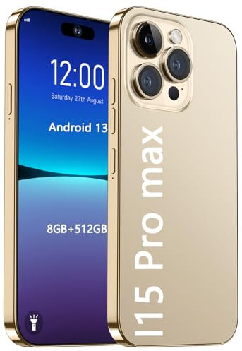 MIZHAO Smartphone I15 Pro Max 5g Android 13 Mobile Phone 7.3 Inches 8gb 512gb 8000mah 72mp 108mp Dual Sim Dual Standby Face Recognition(Size:8GB+512GB,Color:Golden)