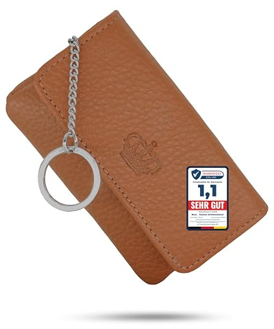 Baur - Damen Schlüsseletui echtes Leder mit Schlüsselring (Cognac) | Schlüsselmäppchen mit Metall-Schlüsselring, Druckknopfverschluss, Reißverschlussfach für Scheine, Münzen & Karten