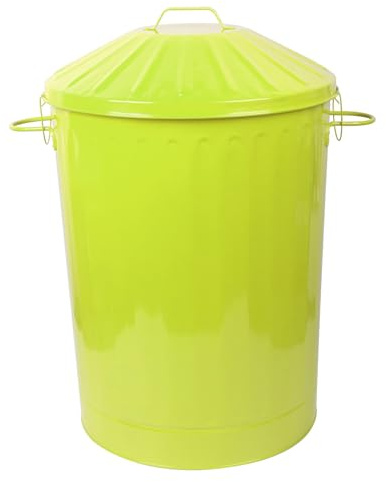 simpa 90L Colourful Vintage Style Metal Tapered Dustbins & Lids - Lime Green 65cm (H) x 45cm (Dia)