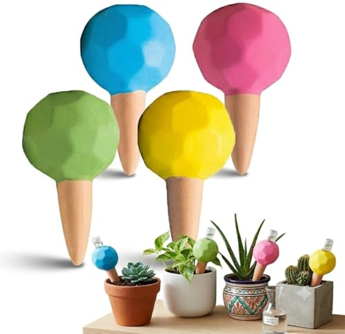 MKNZOME 4x90ML Bolas de Riego Automático para Plantas, Dispensador de Agua para Plantas, Sistema de Riego por Goteo de Arcilla para Macetas Interior Exterior, Autorriego para Macetas para Vacaciones