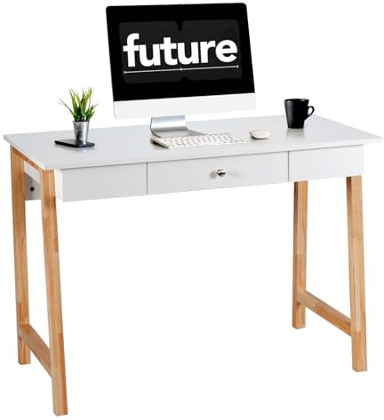 LIFEZEAL Schreibtisch Holz, Computertisch mit Schublade, Arbeitstisch Schminktisch mit Stabiler Struktur, Kleiner Bürotisch für Arbeitszimmer, Schlafzimmer & Büro, 106 x 50 x 75,5 cm (Natur)