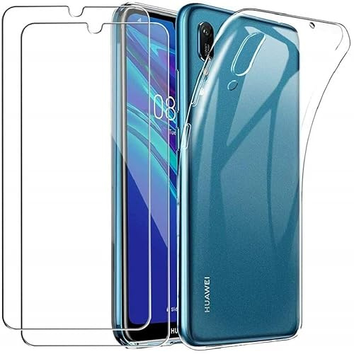 HQ-CLOUD® Coque pour Huawei Y6 2019 Transparente Silicone en Gel TPU Souple + 2 Verre trempé Film Protection écran - Anti Rayures - Ultra Résistant Dureté 9H