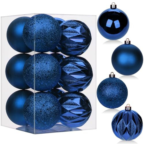 12PCS 3.15 Christmas Ball Ornaments Shatterproof Navy Blue Christmas Tree Decorations Xmas Tree Balls Halloween Ornaments Décor