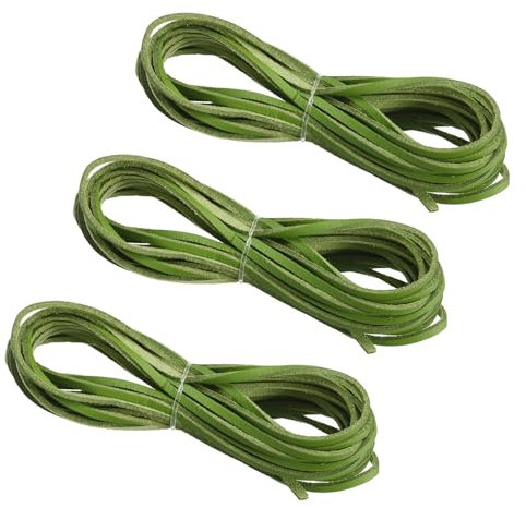 PATIKIL Cordón de Cuero Imitación de Gamuza 3 Rollos 3mm x 5m Cuerda Trenzada Redonda Genuino Doblada Tiras Planas Cuero Sintético para Collares Pulseras DIY, Verde Lima (Total 15m)