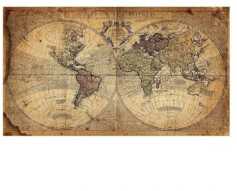 Cuadro Antiguo Retro Del Mapa Del Mundo, Lienzo Vintage, Pintura De La Tierra Para Póster Para El Salón, Impresiones, Arte De Pared, Decoración Para El Hogar, Oficina Y Estudio 40X50Cm Sin Marco