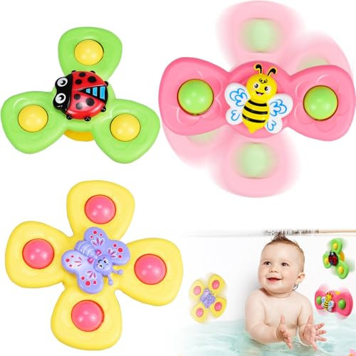 3 Pcs Suction Spinners for Babies Babys Spinner Toy for 1-3 Year Old Baby Bath Toys Plane Toys for Age 1 2 3 Year Old Baby Bath Toys for Boys Girls Birthday Present Gifts Age 6M+