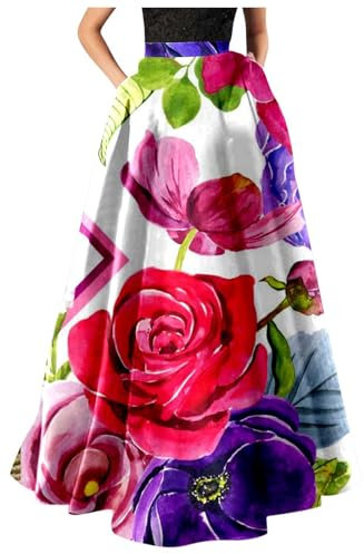 Uwdiohq Tages Angebote Sale Damen Rock Mit Blumendruck Hohe Taille Langer Maxirock Rock Lang Damen Sommer Elegant Frauen Loose Große Größen Röcke Mode Drucken Teenager Somme Meine Bestellungen Sale