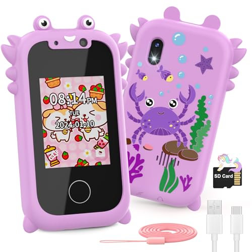 Ashfly Telephone Portable pour Enfants, 2.4 Smartphone Enfant Jouets Enfant 3 4 5 6 7 8 9 10 Ans, Jouet Electronique éducatif avec HD 1080P Double Caméra, SD Carte, 13 Jeux (Violet)