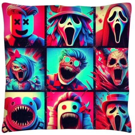 The Beach Stop Scary Character Horror Themed Accent Cushion Cover | Spooky Home Decor Inspo | Gift Idea for Men & Women | 45x45cm 18x18” | Horror Collage