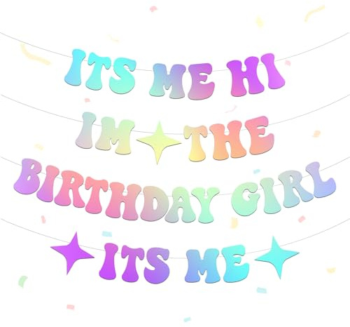 CheurYae It's Me Hi Ich bin das Geburtstagskind It's Me Banner,Happy Birthday Girl It's Me Dekorationen, Geburtstag Banner Supplies, Geburtstag Party Dekorationen Party Backdrop