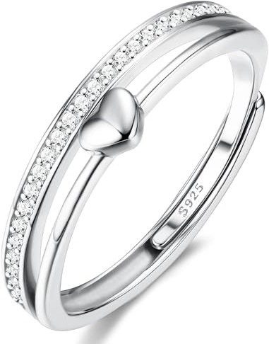 Adramata Ring Silber 925 Damen Verstellbar Herzring Stapeln Daumenring Eheringe Silber 925 Verlobungsring Promise Ring Engagement Ringe Frauen Rosegold Band Ring Gold Silber Ring für Damen Schmuck