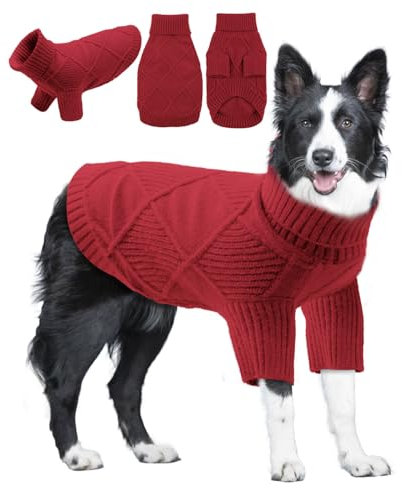 EMUST Hundepullover mit Ärmeln, weicher Rollkragen für Herbst und Winter, Rot, Größe 3XL