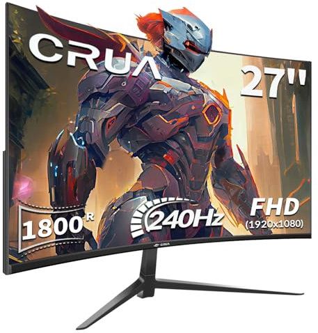 CRUA 27 Inch Curved Gaming Monitor,Full HD(1920x1080P) VA Panel 1800R 240Hz Refresh Rate Computer Monitor with Blue Light Filter,for Gaming & Office(DP,HDMI) - Wall Mountable, Black