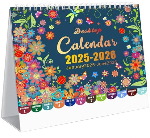 NASHRIO Tischkalender 2025 2026 - Kleiner Monatskalender 2025-2026 von Januar 2025 bis Juni 2026, 18 Monate Schuljahr Flip-Tischkalender mit Aufgabenliste, 1 Woche 2 Seiten, 20.5 x 20.5 cm