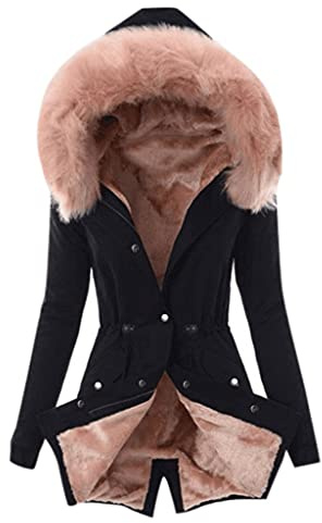 FUPODD Wintermantel Damen Mittellang Winterjacke Warm Gefüttert Fleece Parka Mantel Mit Kapuze Kunstpelzkragen Jacke Frauen Winter Winterparka Verdickene Outdoor Übergangsjacke Mit Knöpfen Zipper
