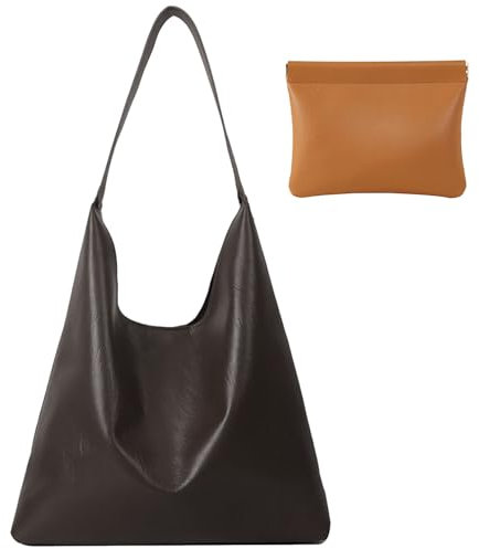 GWAWG Handtasche für Damen Leder Hobo Umhängetasche Dunkelbraun Große Leder Tote Tasche Shopper Tasche Damen mit klein Geldbörse für Einkaufen, Arbeit und täglichen Gebrauch