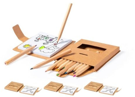 WPRO Malset Kinder 4er Set Theo - 12 Buntstifte & 36 Ausmalblätter im Recyclingkarton | Reiseset, Mitgebsel, kompakt, nachhaltig, für Mädchen & Jungen