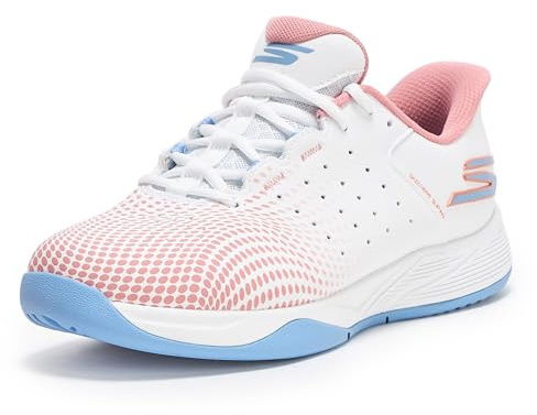 Skechers Femme Viper Court Reload Hands Free Slip-ins Basket, Blanc, Bleu Clair, Rose, 39 EU