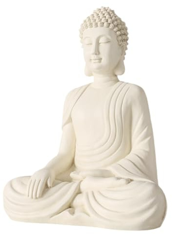 MF Buddha-Figur Serenity, Cremeweiß, 30 cm, Kunstharz, handgefertigt