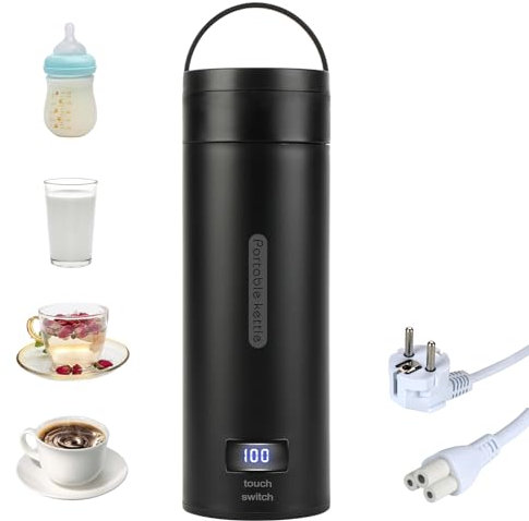 Reise Wasserkocher Klein, Elektrische Wassertasse,220V 300W Schnellkoch-Teekanne-Heizbecher mit Temperatureinstellung, mit Automatischer Abschaltung für Unterwegs(Netzkabel befindet sich im Becher)