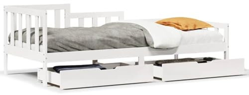 HEFZGDB Tagesbett mit Schubladen Weiß 80x200 cm Kiefernholz Guest Bed Gästebett Bettgestell Einzelbetten für Wohnbereich Herberge Gästezimmer Schlafzimmer