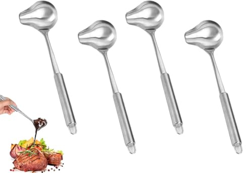 Abiyou Mestolo per Salsa con Beccuccio, 4 Pezzi Mestolo in Acciaio Inox per Salsa, Cucchiaio per Sugo, Mestolo per Salsa in Mestoli Acciaio Inox, per Sugo per Condimenti, Zuppe, Sughi (Argento)