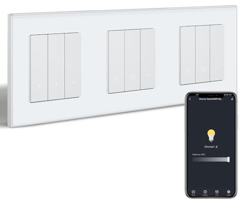 BSEED Smart Lichtschalter mit Doppel WIFI Dimmer Schalter,LED Dimmschalter Unterputz,Kompatibel mit Alexa&Google Home,Smarte Zeitpläne,3 Fach 1 Weg Wlan Wandschalter Weiß(Neutralleiter Erforderlich)