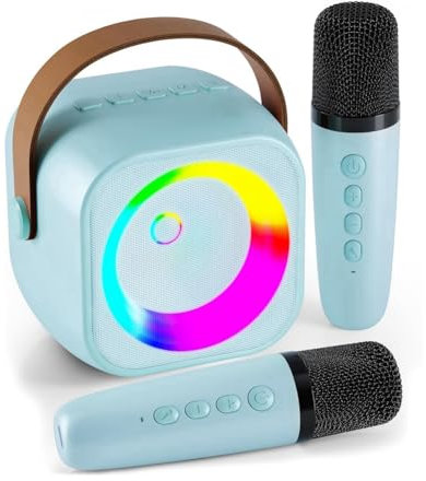 Wouueso Karaoke Machine, Portable Bluetooth Speaker with 2 Wireless Microphones, Karaoke Toys Gift Toys (Blue)