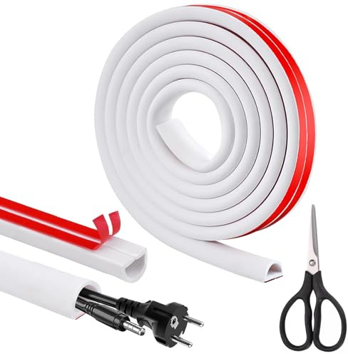 Cable Trunking White,3 Meter Half-Round Wire Covers for Cables | Self-Adhesive Cable Cover for Wire Management,Flexible PVC Cable Protector for Walls & Floors,15mm×10mm