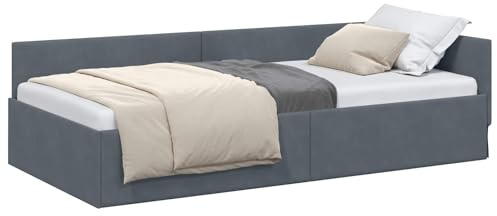 vidaXL Corner Bed Frame Other with Headboard Dark grey 90 x 200 cm, Elegant Modern Bedroom Set, Breathable Material, Durable Corner Bed Frame, Ergonomic Design for Daily Rest and Nighttime Comfort