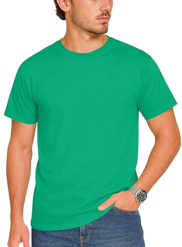 LUXY LINE Men’s Plain T-Shirt Crew Neck & Short Sleeve Cotton Top for Adults Soft and Durable Gym Tees for Men (S-2XL) Kelly Green