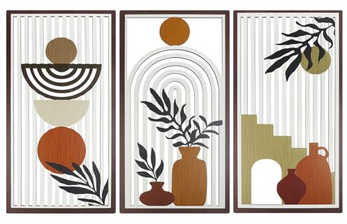YiYa 3 Stück Holz Boho Wand Deko Wanddeko Holz Vintage Deko Minimalistische Wandkunst für Wohnzimmer Bauernhaus Wohnzimmer Kinderzimmer (vase