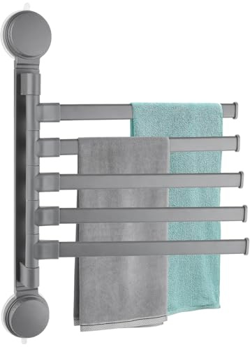 Handtuchhalter Ohne Bohren, 180° Schwenkbar 3 Armig Handtuchstange, Saugnapf Typ Towel Holder, Aluminiumlegierung Badetuchhalter Arm Bis Zu 30cm für KüChe, WC, Garderobe Und Bad (5 Eisenstangen)