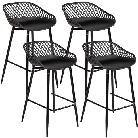 buybyroom Barhocker 4er Set, Barhocker mit Lehne und Fußstütze, Küchenhocker Barstuhl Modern für Küche Homebar und Esszimmer, Barstühle Outdoor mit Metallbein, 68cm Sitzhöhe,120 kg Belastbar,Schwarz