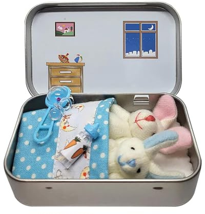 YSINOBEAR Mini Bunny Hug Cute Easter Gift,Pocket Bunnies in Box,Easter Basket Stuffing Pocket Hug Plush Toys,Stuffed Animad Bunnies Doll,Good Luck Playset,Mini Hug Rabbit Gifts for Kids (Blue)