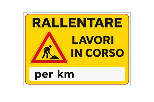 Segnale Temporaneo da Cantiere 90×60 cm – Rallentare Lavori in Corso per km – Cartello Rifrangente classe 1