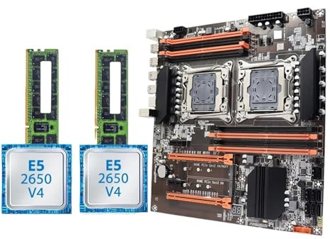 Compatible for X99 Dual CPU Motherboard Kit, LGA2011-3, Supports E5-2650 v4 CPUs, 32GB RAM, M.2 NVMe for Desktop PCs(Motherboards)