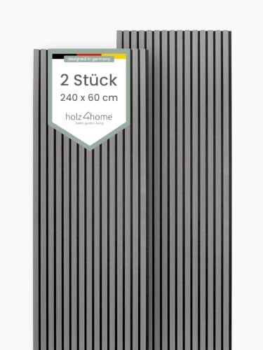 holz4home® 2er Set Akustikpaneele Holz 240x60 cm Dunkelgrau I Wandpaneele Innenverkleidung Wandpaneele in Holzoptik I Lamellenwand 3D Holzverkleidung Paneel Holzpaneele