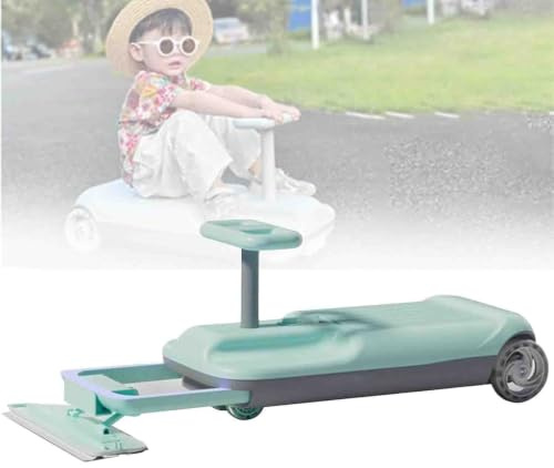 Kids Cleaning Go Kart, 12v Ride-on Mop Floor Multifunctional 5-Speed Telescopic Kart with Lights, for Indoor and Outdoor Riding(Green)