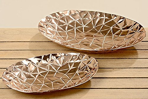 2 x Deko Teller im Set Elif aus Aluminium oval L27-35cm in kupferoptik Geschenk Kerzenteller