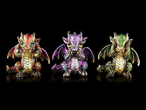 Bunte Drachen Figuren - Three Wiselings - 3er Set | Fantastisches Kreaturen-Set und Fantasy Dekofiguren, handbemalt
