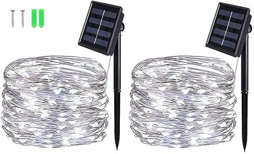 BOLWEO Solar Lichterkette Aussen, [2 Stück] 5M 50 LED Lichterkette Außen Wasserdicht Beleuchtung für Weihnachten,Halloween,Garten,Terrasse,Hof,Bäume,Party,Hochzeit,Innen/Außen Dekoration(Kaltweiß)