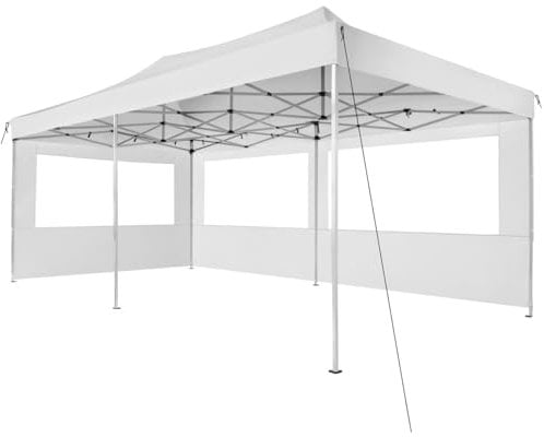 tectake® Carpa Plegable, Estructura Robusta, Impermeable, Cenador con Ventanas, Pergolas de Jardin, Toldo Camping, Playa, Exterior, Carpas Impermeables, Cenadores para Jardin - 6x3 m Blanco