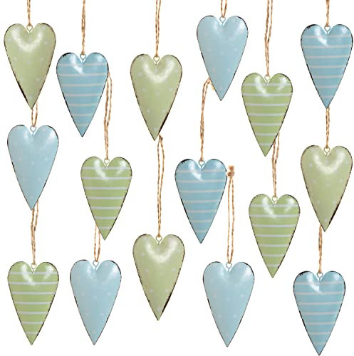 Logbuch-Verlag 16 Herzen mit Schnur zum Aufhängen Osteranhänger Ostern Frühling Geschenke Anhänger 7 cm türkis grün blau