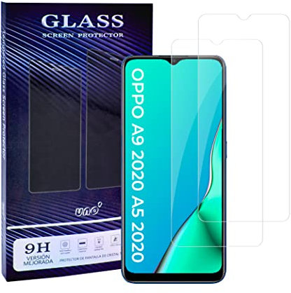 UNO' Protector pantalla cristal templado 2 Unidades compatible con OPPO A9 2020 / A5 2020, Vidrio Templado Ultra Resistent Sin Burbujas, 9H, Antiarañazos.