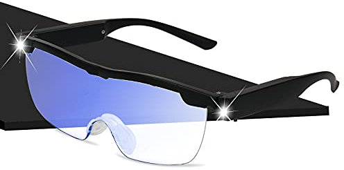Lupenbrille mit Licht, Presbyopie Brille 0–400° & Myopie-Brille + 4,0x (250%), wiederaufladbare Lupe für Lese-Hobbys und enge Arbeit, Lupenbrille freihändig