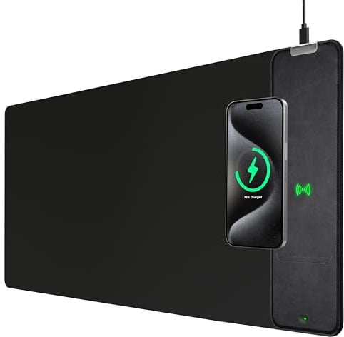 Gaming Mouse Pad, Wireless Charging Mouse Pad Gaming, 31.5x11.8 Large Desk Mat for Laptop/Computer/Keyboard, Waterproof Smooth Surface, Non-Slip Base, Black